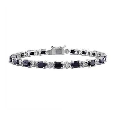 Black Sapphire & Diamond Accent Bracelet in Sterling Silver