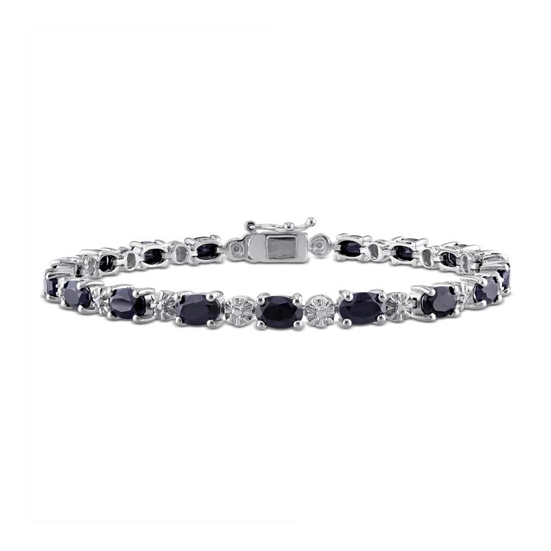 Black Sapphire &amp; Diamond Accent Bracelet in Sterling Silver – Image 1 of 5