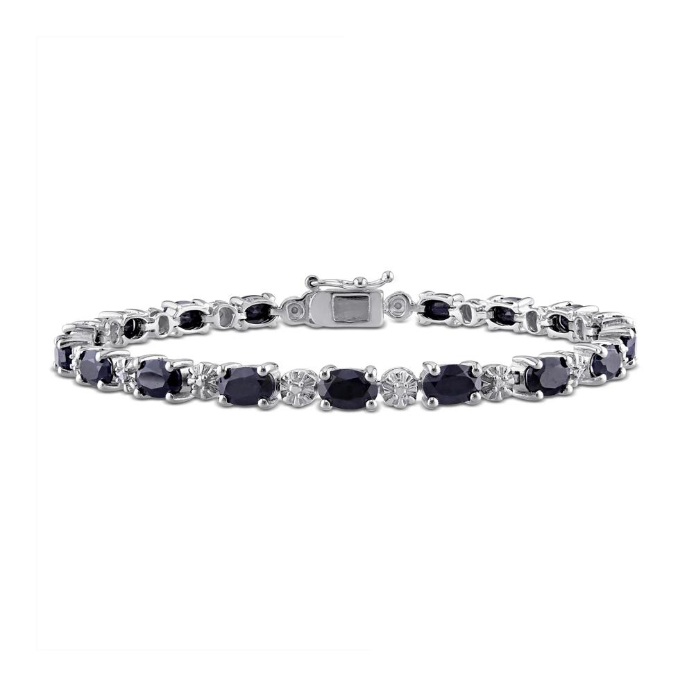 Black Sapphire &amp; Diamond Accent Bracelet in Sterling Silver – Image 1 of 5