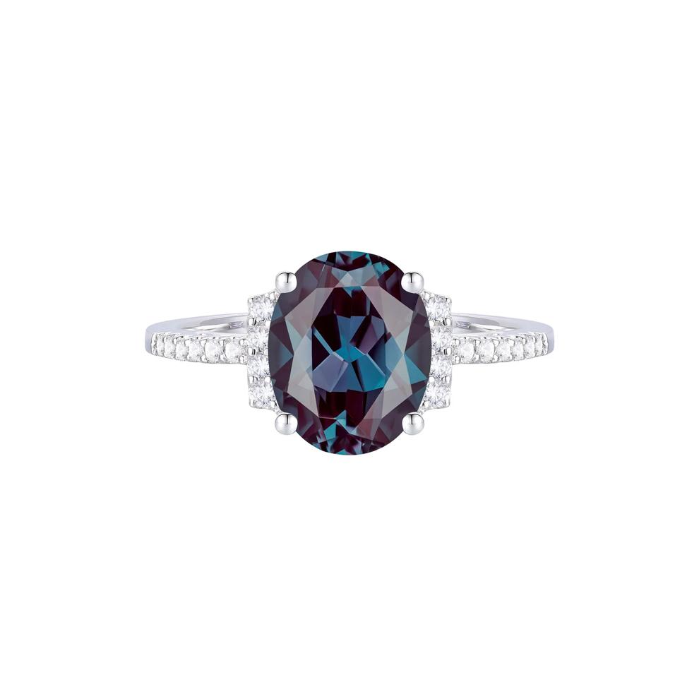Lab-Created Alexandrite and Diamond Ring in 10K White Gold (1/7 ct. tw.) – Image 1 of 3