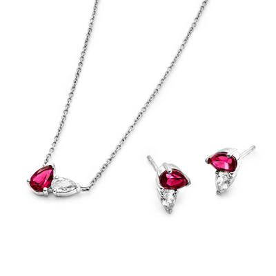 Lab-Created Ruby & Lab-Created White Sapphire Pendant & Earrings Boxed Set in Sterling Silver