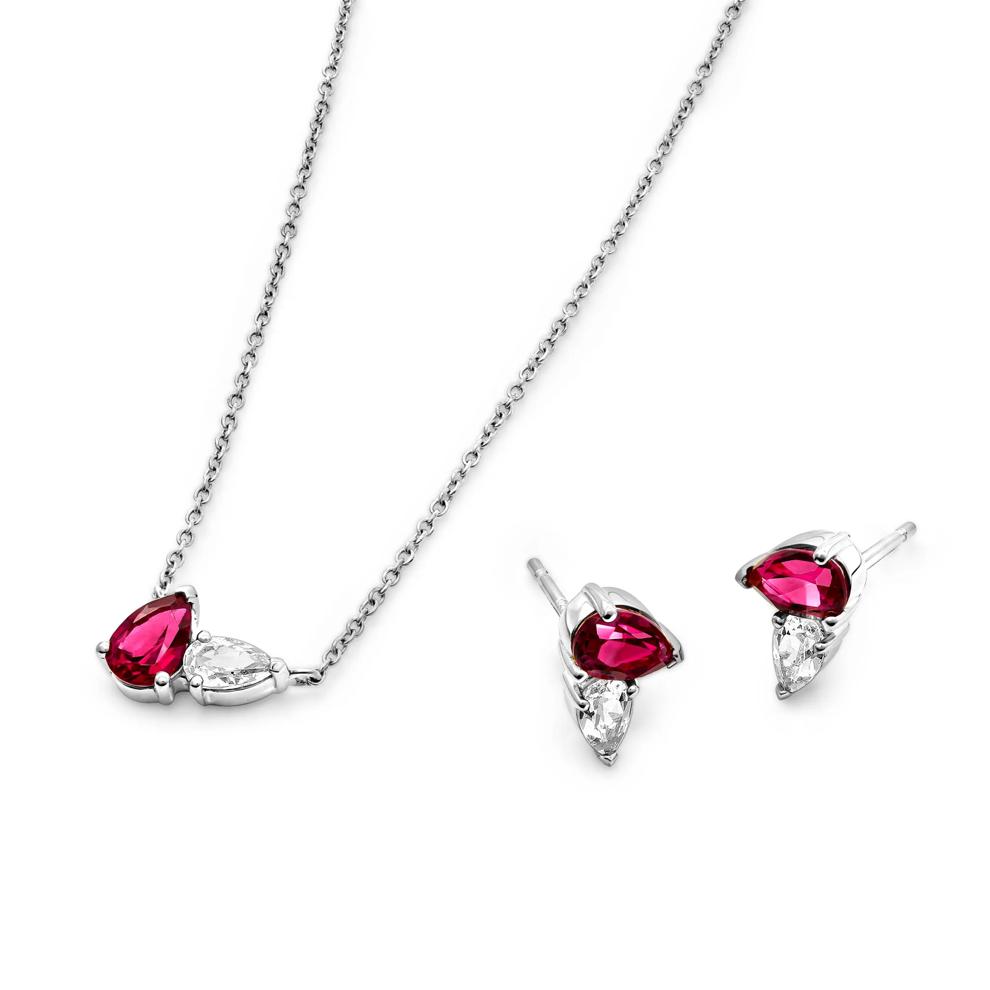 Lab-Created Ruby &amp; Lab-Created White Sapphire Pendant &amp; Earrings Boxed Set in Sterling Silver – Image 1 of 7