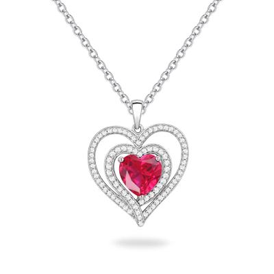 Lab-Created Ruby & Lab-Created White Sapphire Heart Pendant in Sterling Silver