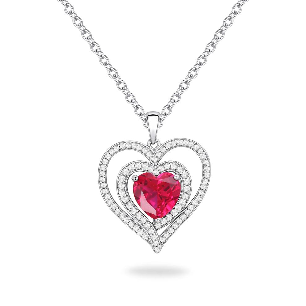 Lab-Created Ruby &amp; Lab-Created White Sapphire Heart Pendant in Sterling Silver – Image 1 of 4