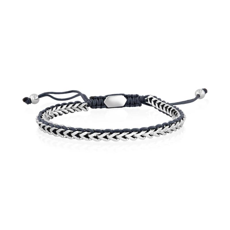Men&#39;s Black Cord Bolo Bracelet in Stainless Steel – Image 1 of 2