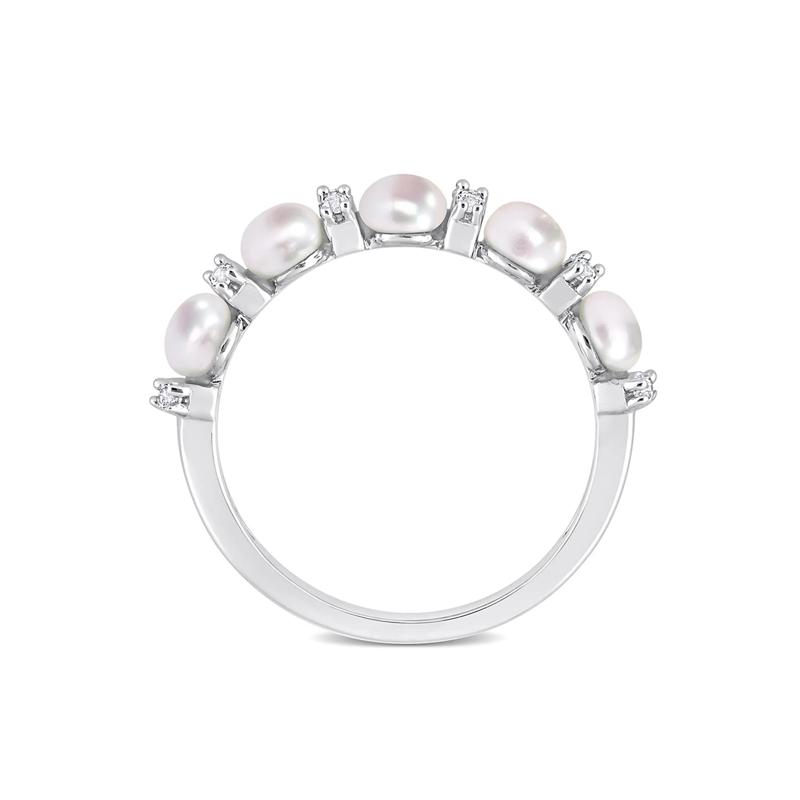 Pearl Stacking Ring with White Topaz in Sterling Silver – Image 2 of 5