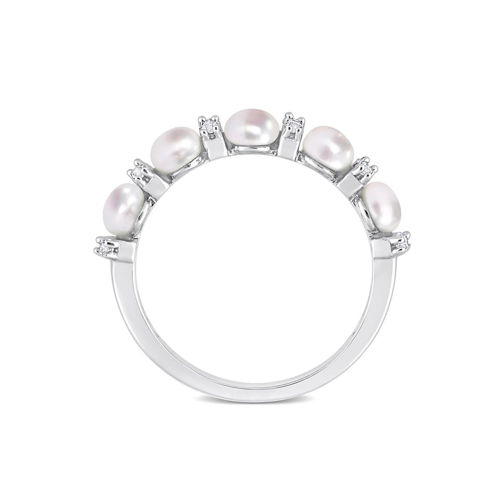Pearl Stacking Ring with White Topaz in Sterling Silver – Image 2 of 5