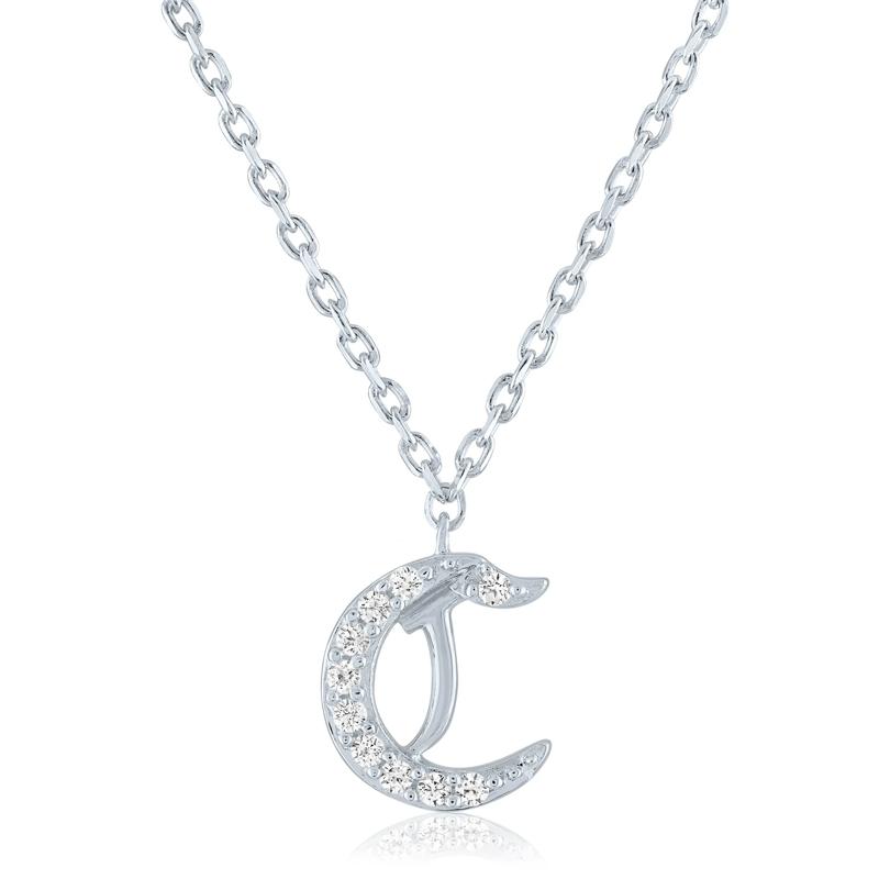 Diamond Accent Gothic Script C Initial Pendant in Sterling Silver  – Image 1 of 3