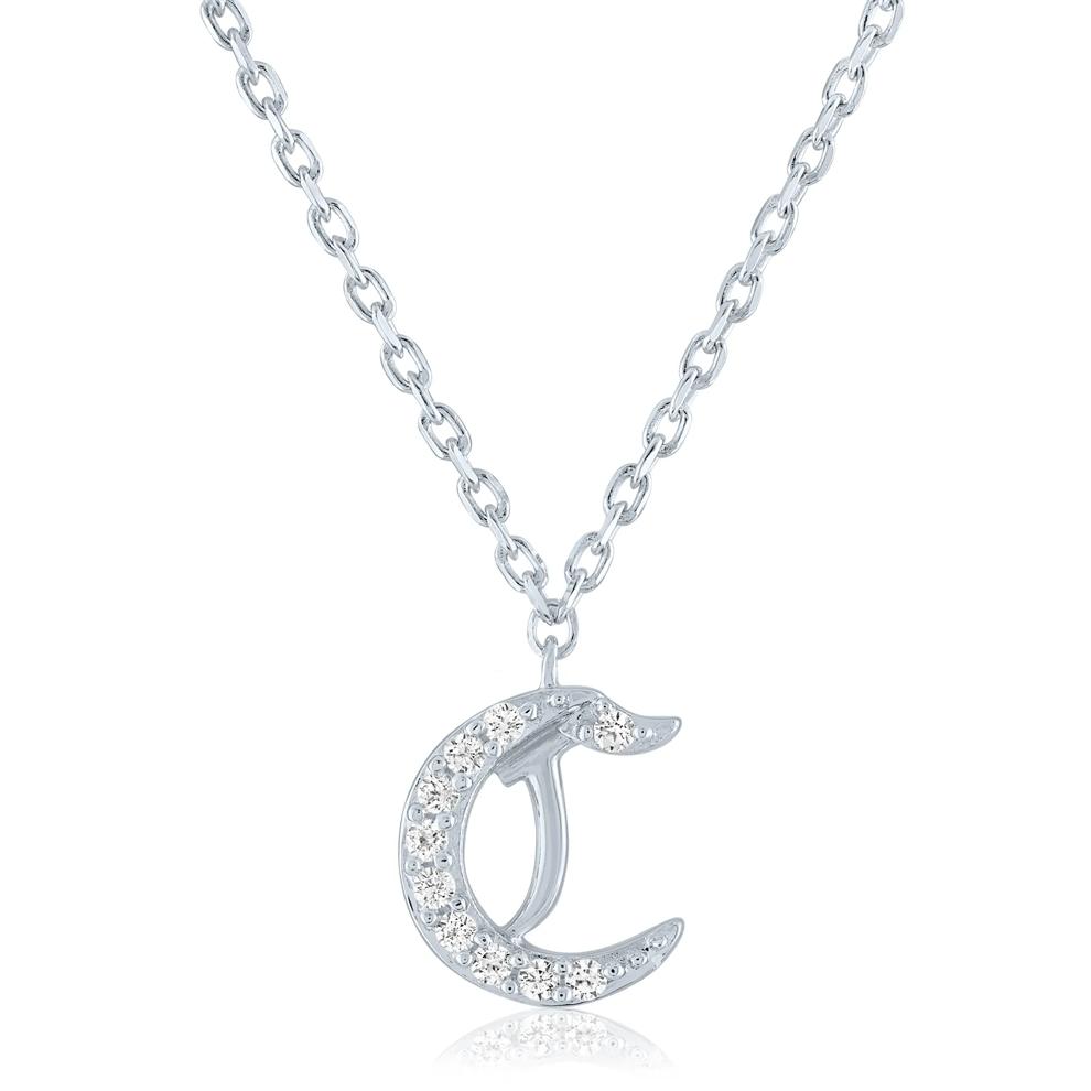 Diamond Accent Gothic Script C Initial Pendant in Sterling Silver  – Image 1 of 3
