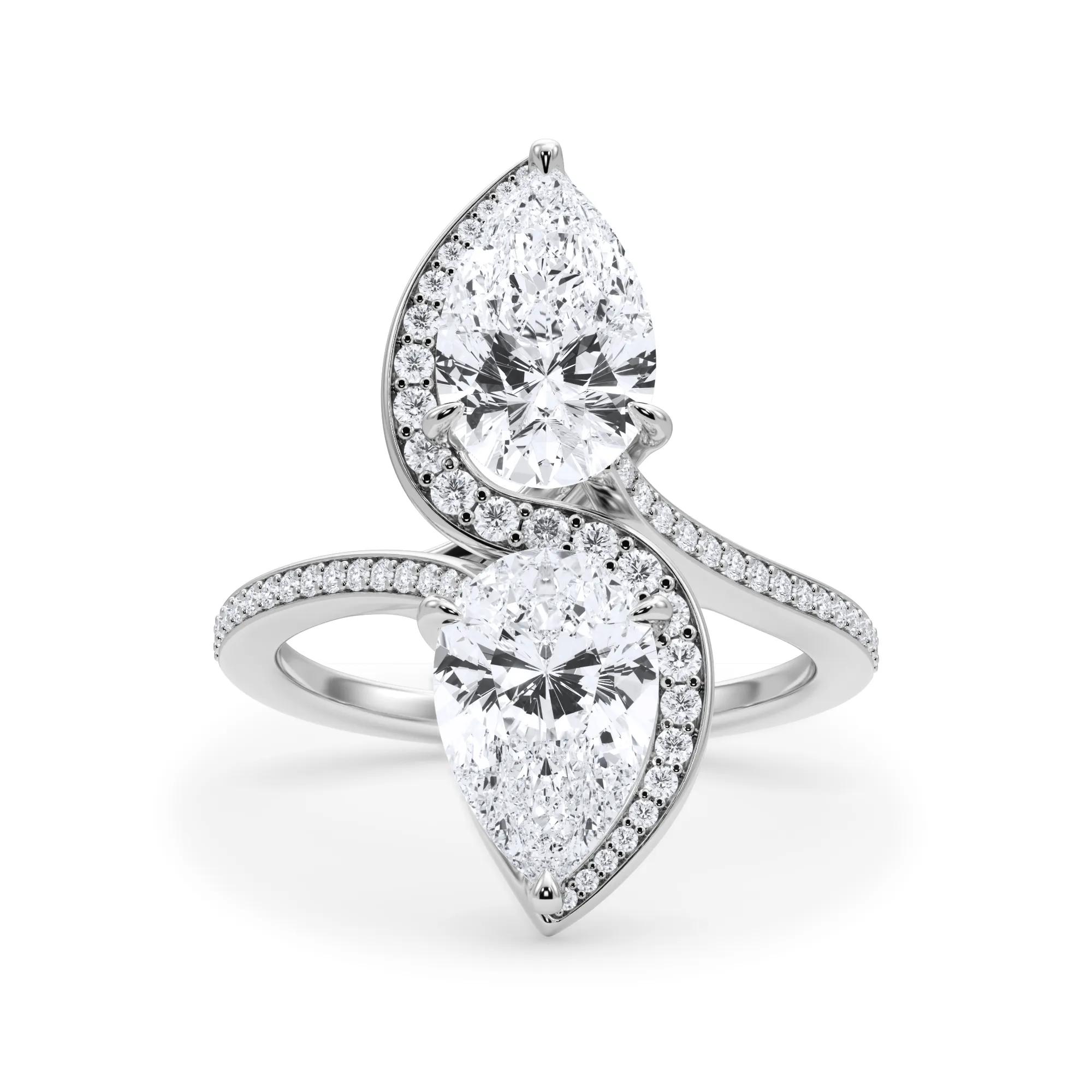 Lab Grown Diamond Pear-Shaped Double Stone Engagement Ring in Platinum