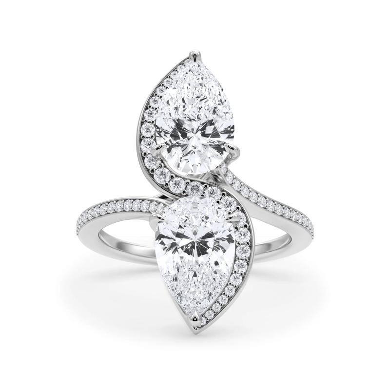Lab Grown Diamond Pear-Shaped Double Stone Engagement Ring in Platinum &#40;3 3/8 ct. tw.&#41; – Image 1 of 4