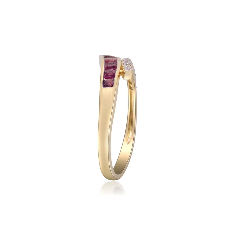 Ruby and Diamond Bypass Ring in 10K Yellow Gold &#40;1/10 ct. tw.&#41; – Image 3 of 5