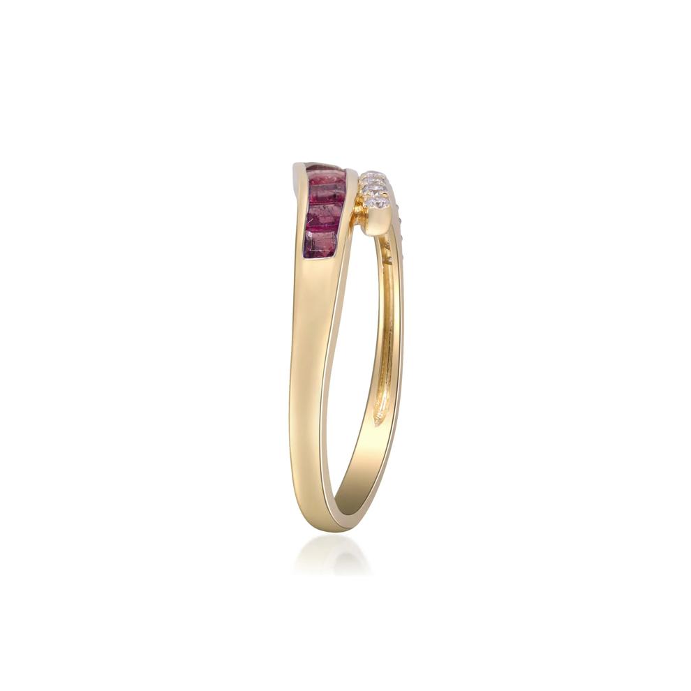 Ruby and Diamond Bypass Ring in 10K Yellow Gold (1/10 ct. tw.) – Image 3 of 5