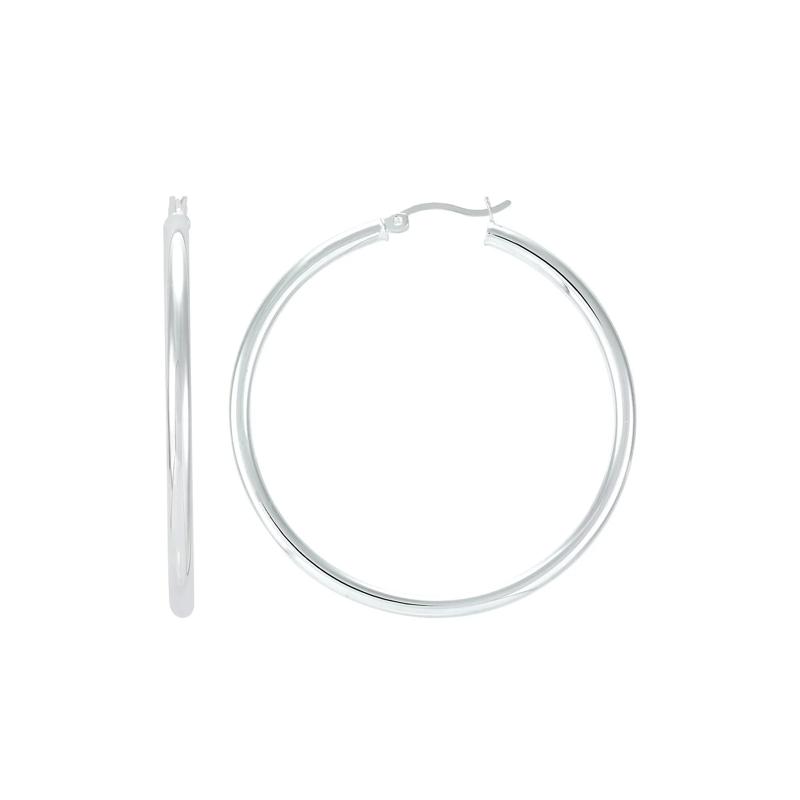 Polished Round Hoop Earrings in Sterling Silver – Image 2 of 3