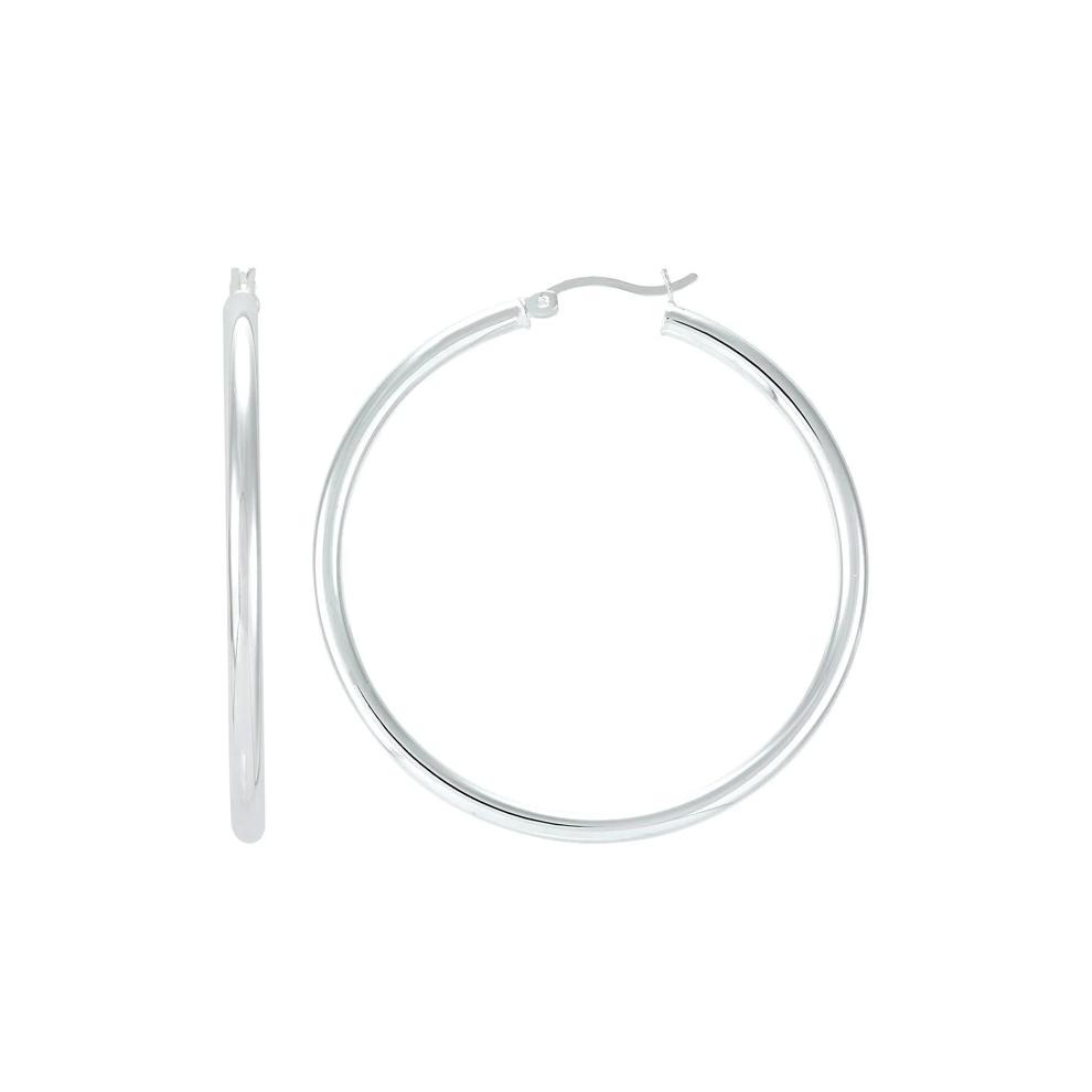 Polished Round Hoop Earrings in Sterling Silver – Image 2 of 3