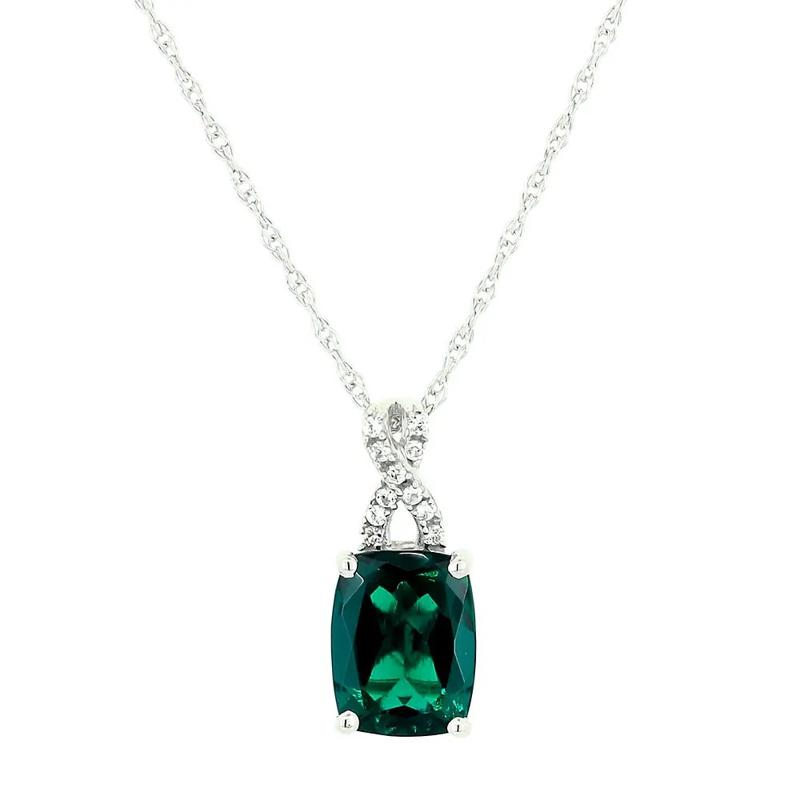 Lab Created Emerald &amp; White Sapphire Pendant in Sterling Silver – Image 1 of 1