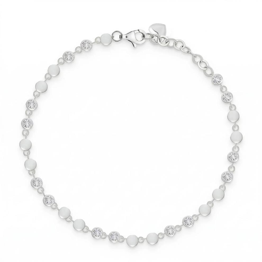 Diamond Accent Bezel Illusion Disc Bracelet in Sterling Silver, 7" – Image 2 of 2