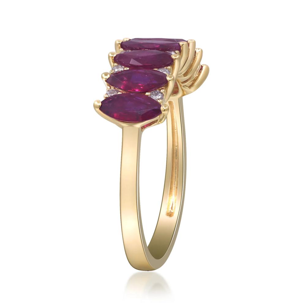 Marquise Ruby &amp; Round Diamond Band Ring in 10K Yellow Gold (1/7 ct. tw.) – Image 3 of 4