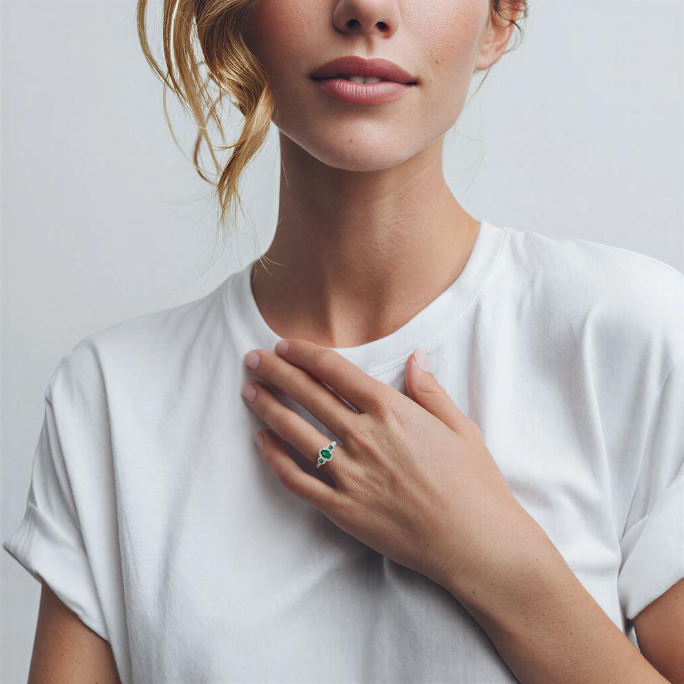 Emerald &amp; 1/2 ct. tw. Diamond Ring in 14K White Gold – Image 5 of 5