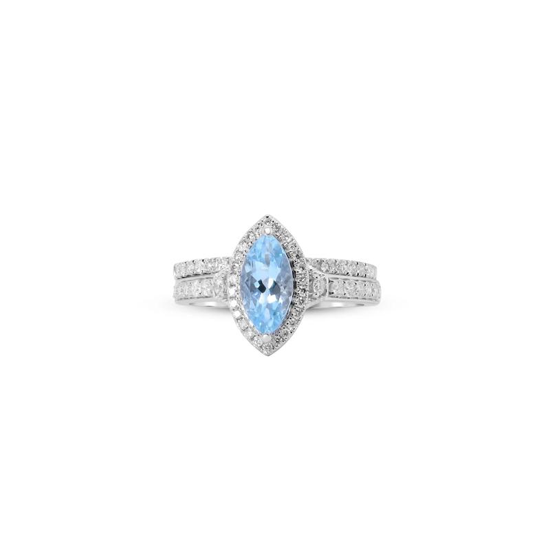 Marquise-Cut Aquamarine and Diamond Ring in 14K White Gold &#40;1/2 ct. tw.&#41; – Image 1 of 4