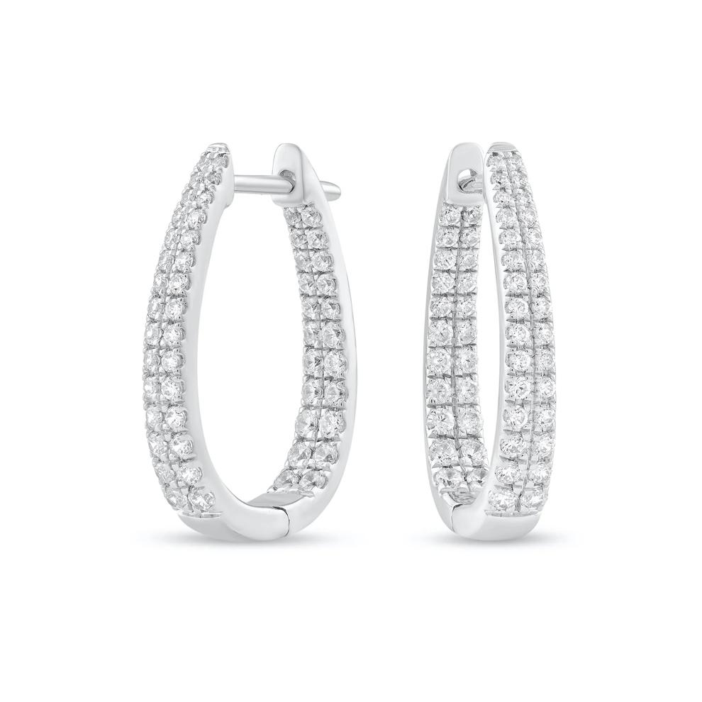 Diamond Double-Row Inside-Out Oval Hoop Earrings in 10K White Gold (1 ct. tw.) – Image 1 of 3
