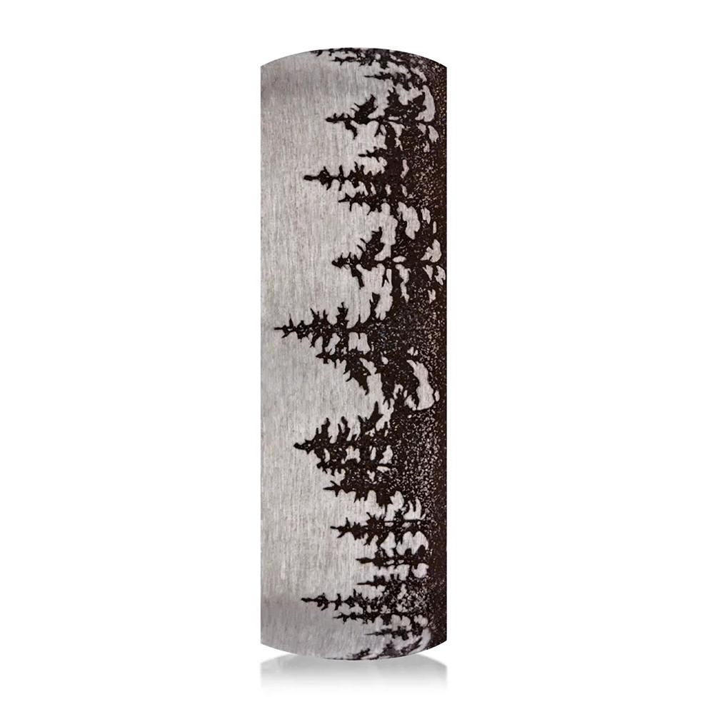 Men's Engraved Wedding Band with Tree Pattern in Black Titanium, 6.5mm – Image 3 of 3