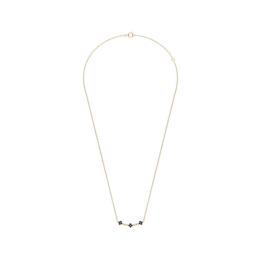 Blue Sapphire Clover Bar Necklace in 10K Yellow Gold – Image 3 of 4