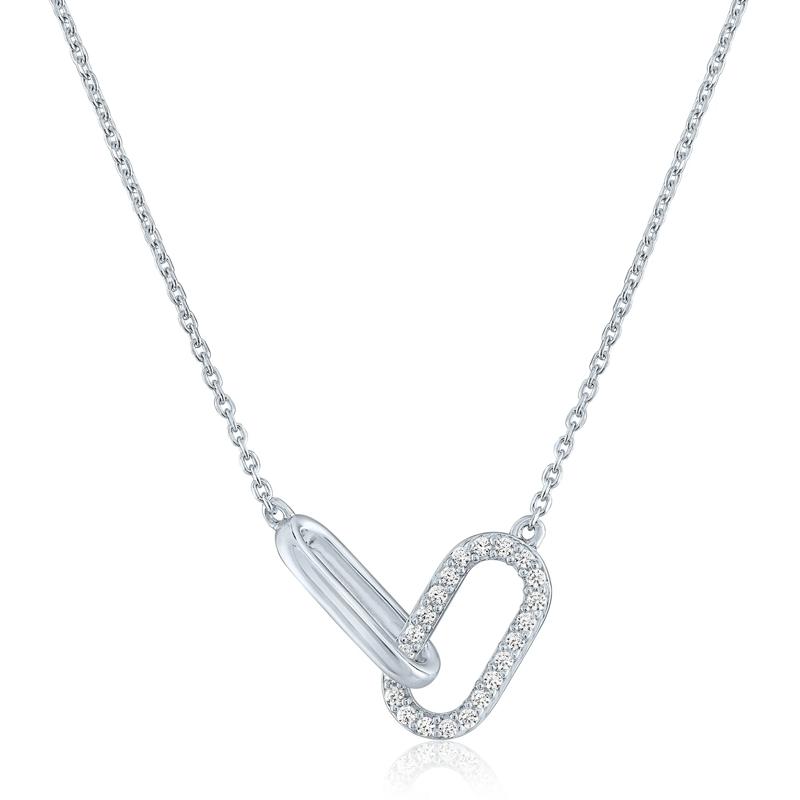 Diamon Accent Paperclip Connection Pendant in Sterling Silver  – Image 1 of 3