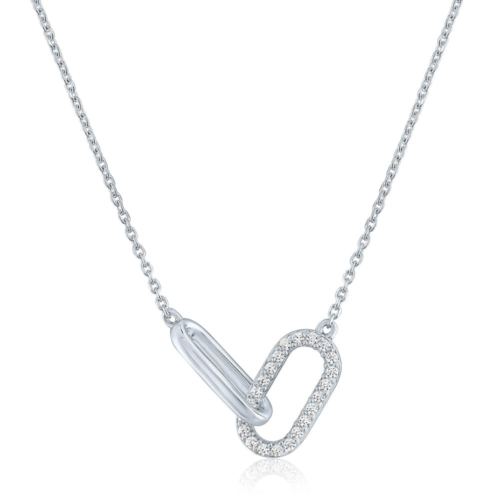 Diamond Accent Paperclip Connection Pendant in Sterling Silver  – Image 1 of 3