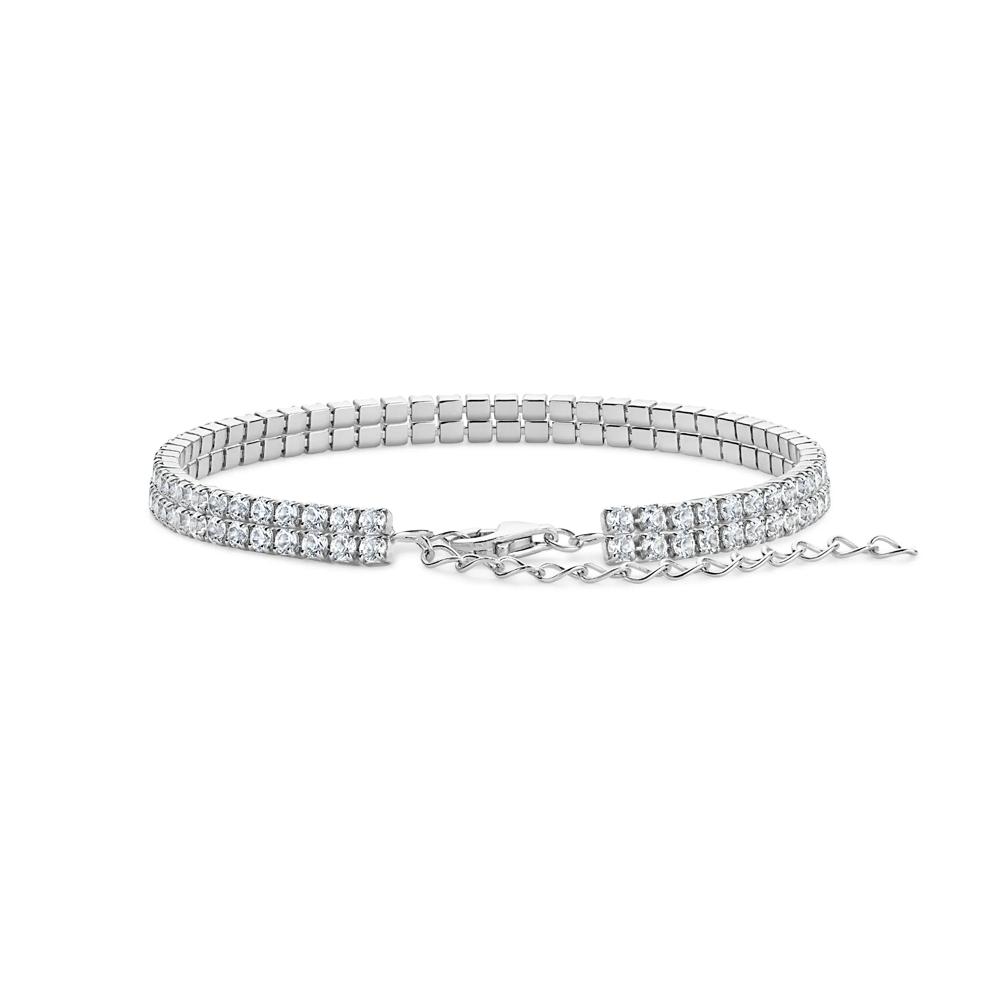 Lab-Created White Sapphire Double-Row Tennis Bracelet in Sterling Silver, 8" – Image 2 of 2
