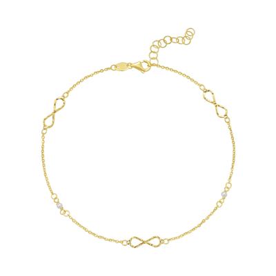 Mother of Pearl Infinity Adjustable Cable Chain Anklet in 14K Yellow Gold, 10.25"