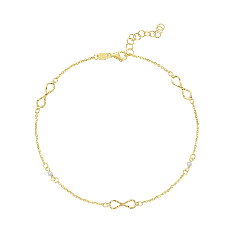 Mother of Pearl Infinity Adjustable Cable Chain Anklet in 14K Yellow Gold, 10.25" – Image 1 of 2