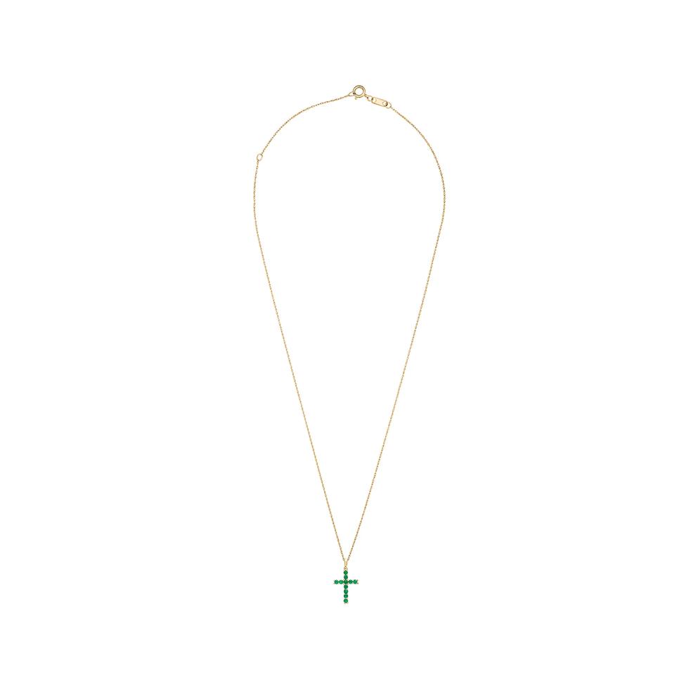 Emerald Cross Pendant in 10K Yellow Gold – Image 3 of 4