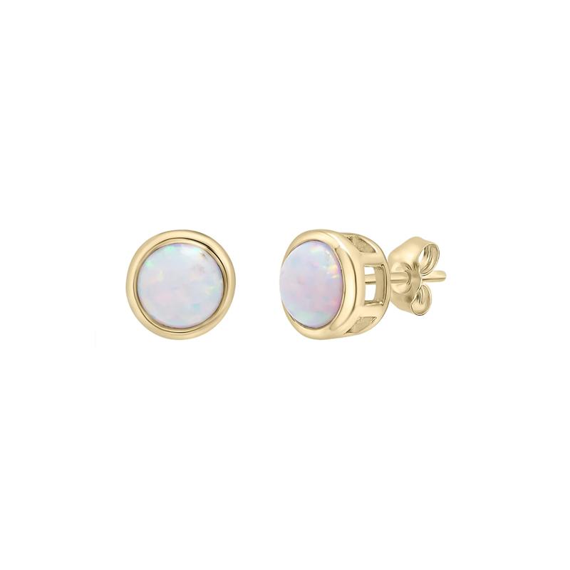 Lab Created Opal Stud Earrings with Round Shape in 10K Yellow Gold – Image 1 of 1
