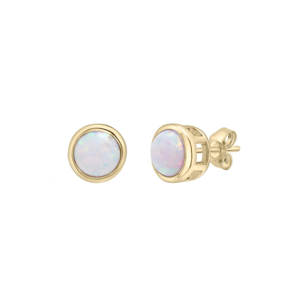 Lab Created Opal Stud Earrings with Round Shape in 10K Yellow Gold – Image 1 of 1