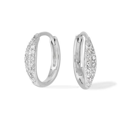 Diamond Pavé Huggie Hoop Earrings in 10K White Gold (1/5 ct. tw.)