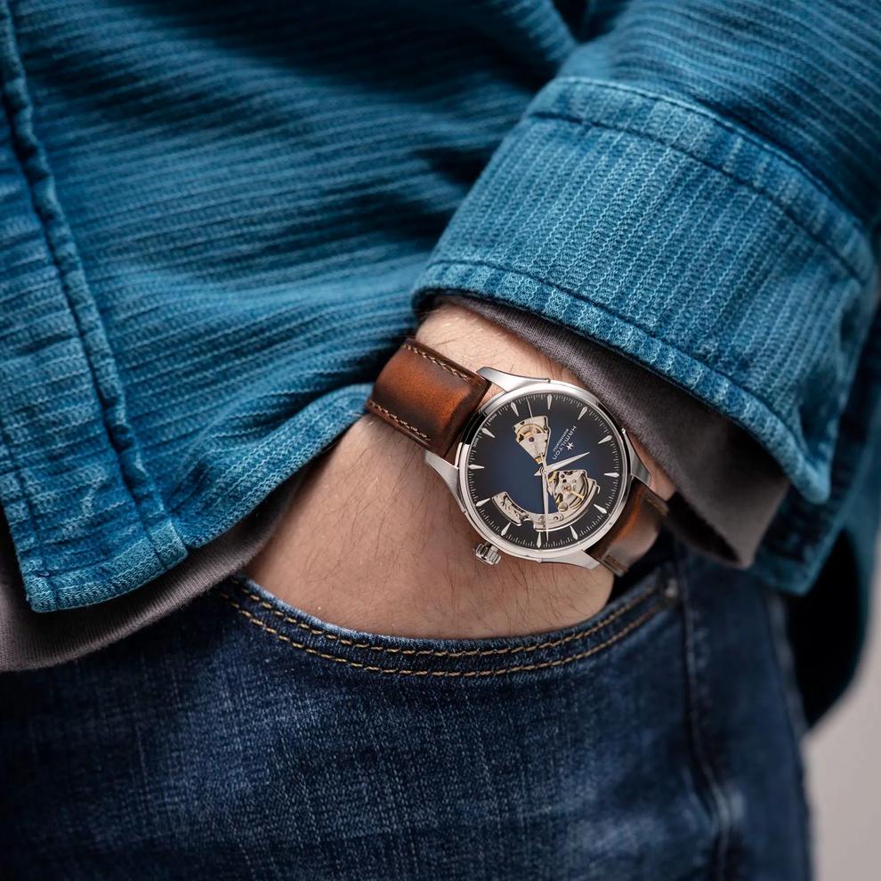 Jazzmaster Open Heart Auto Watch with Brown Leather Strap – Image 3 of 3
