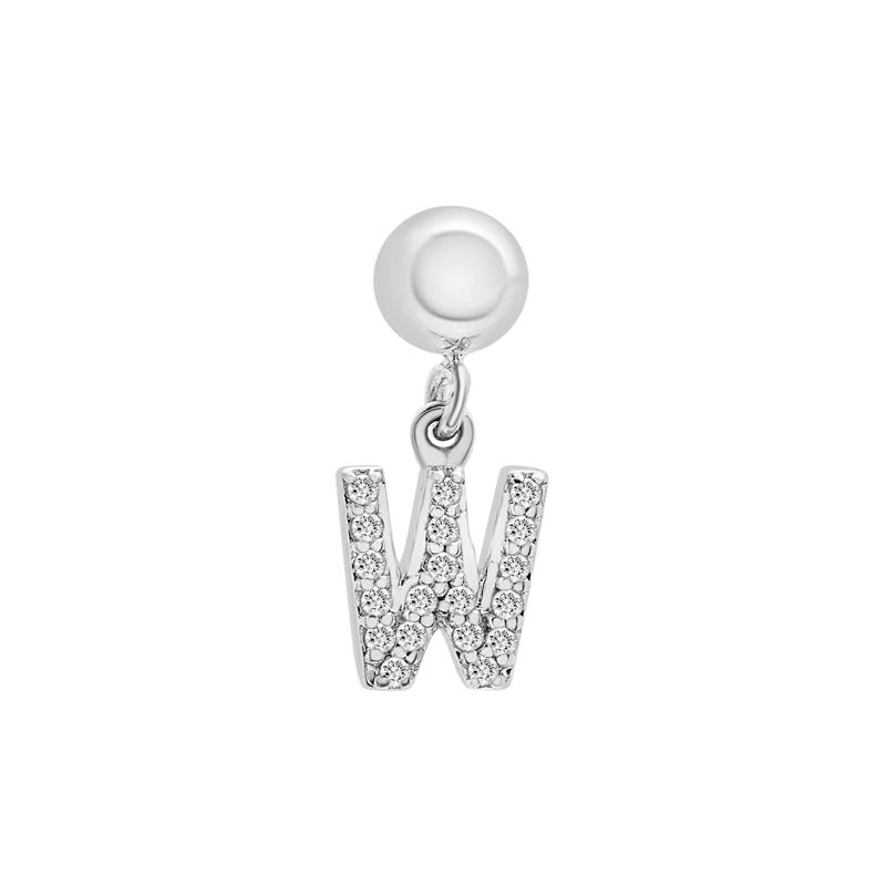 Diamond Accent W Initial Bead Charm in Sterling Silver – Image 1 of 3
