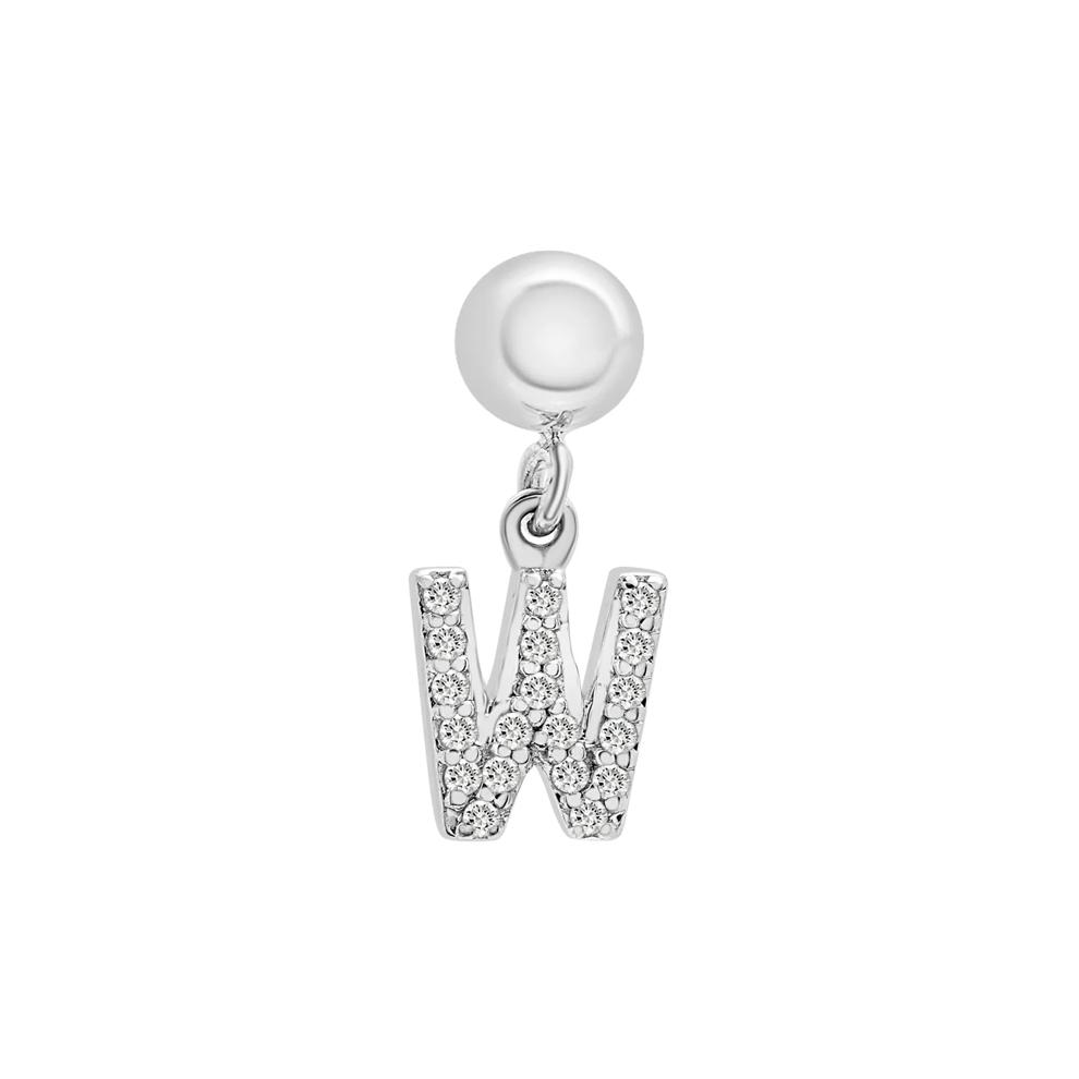 Diamond Accent W Initial Bead Charm in Sterling Silver – Image 1 of 3