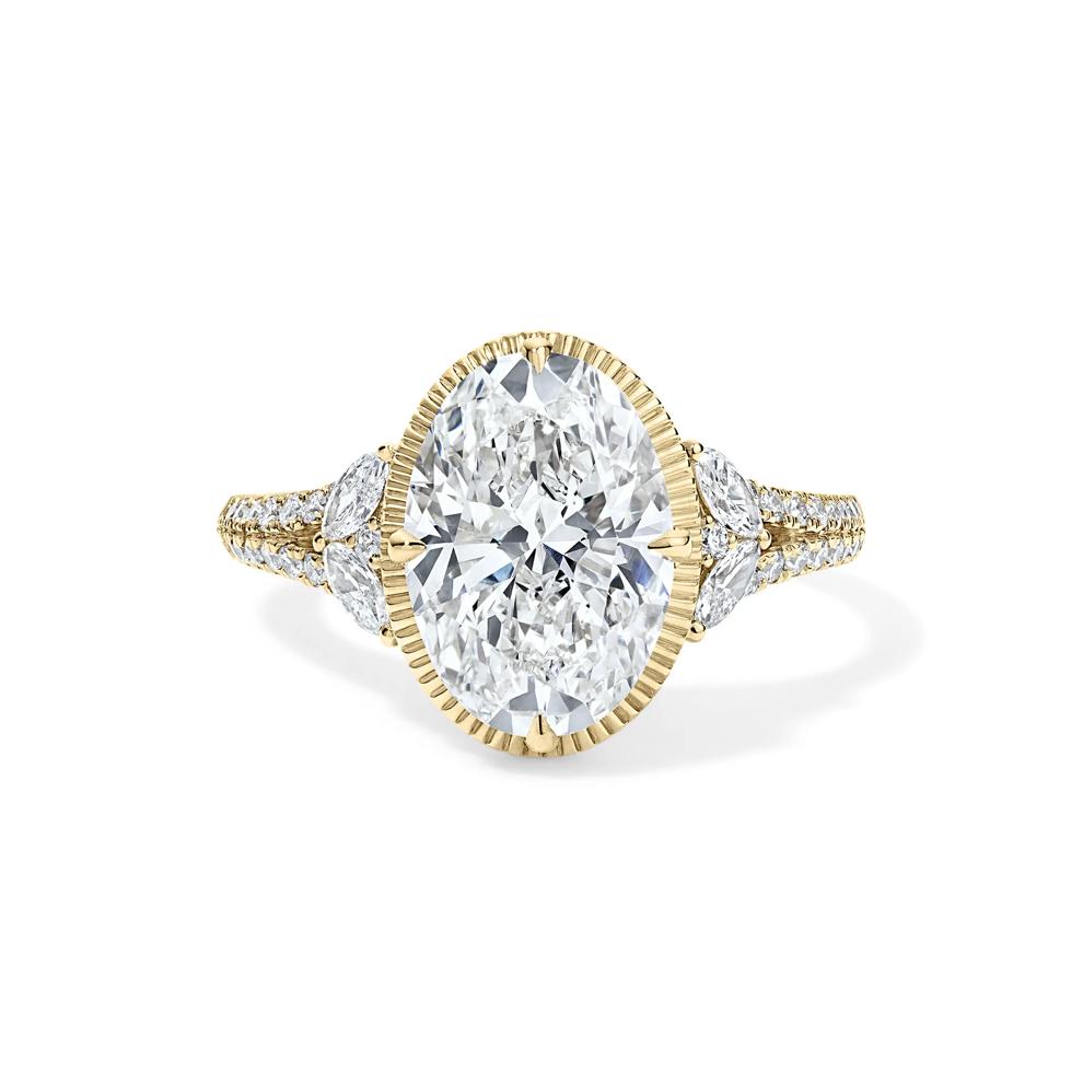 Lab Grown Diamond Oval Halo Engagement Ring in 14K Yellow Gold (3 1/3 ct. tw.) – Image 1 of 4