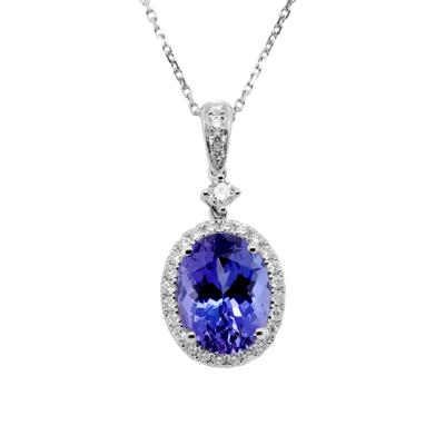 Oval Tanzanite & Round Diamond Pendant Necklace in 18K White Gold (3/8 ct. tw.)