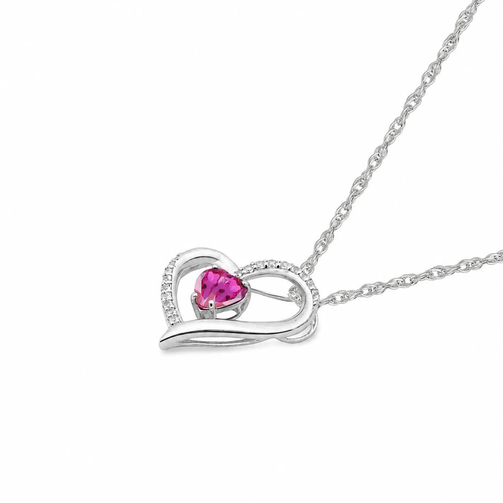 Lab-Created Ruby &amp; Lab-Created White Sapphire Heart Pendant Necklace in Sterling Silver – Image 4 of 4