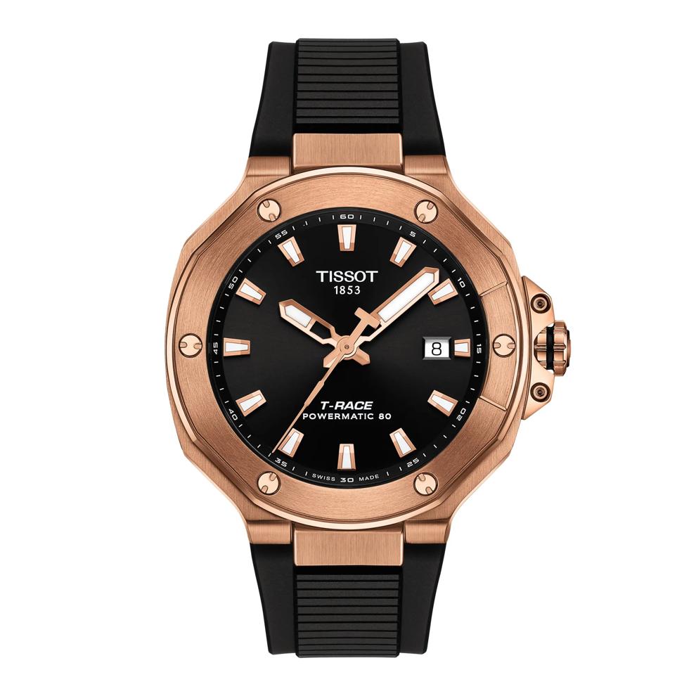 Men's T-Race Powermatic 80 Watch in Black Silicone and Rose Gold Tone Stainless Steel, 41MM – Image 1 of 6