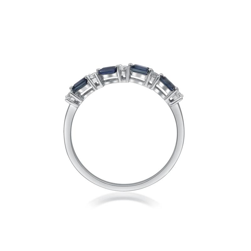 Baguette Blue Sapphire and Diamond Band in 10K White Gold &#40;1/8 ct. tw.&#41; – Image 2 of 5