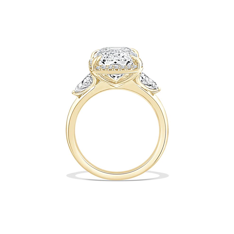 Lab Grown Diamond Elongated Cushion Halo Engagement Ring in 18K Yellow Gold (9 ct. tw.) – Image 2 of 4