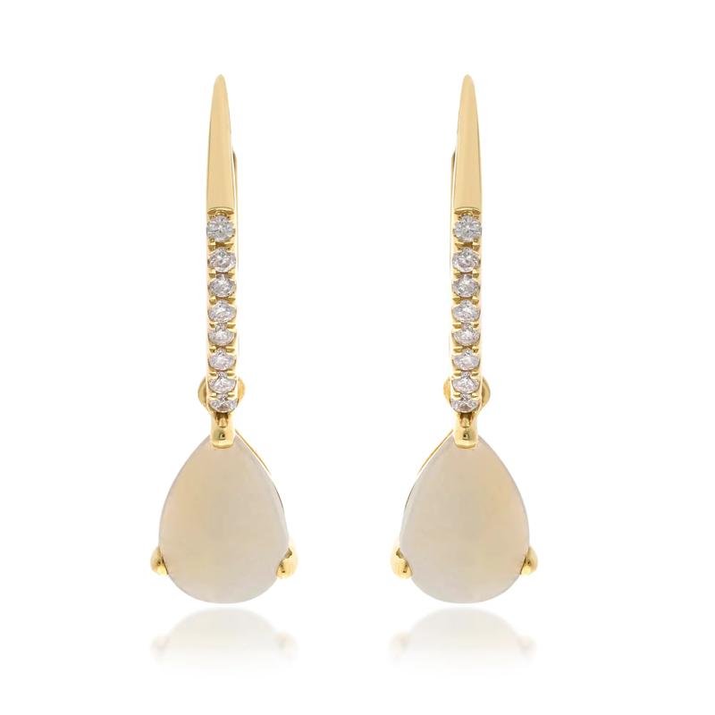 Pear-Shaped Australian Opal &amp; Diamond Drop Earrings in 10K Yellow Gold &#40;1/10 ct. tw.&#41; – Image 2 of 2
