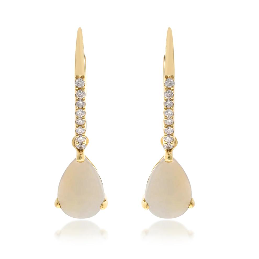 Pear-Shaped Australian Opal &amp; Diamond Drop Earrings in 10K Yellow Gold (1/10 ct. tw.) – Image 2 of 2