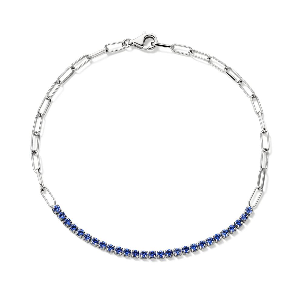 Lab-Created Blue Sapphire Paperclip Bracelet in Sterling Silver – Image 2 of 3