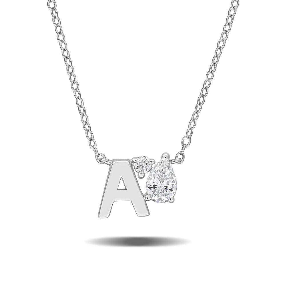 Lab-Created White Sapphire A Initial Pendant Necklace in Sterling Silver – Image 1 of 4