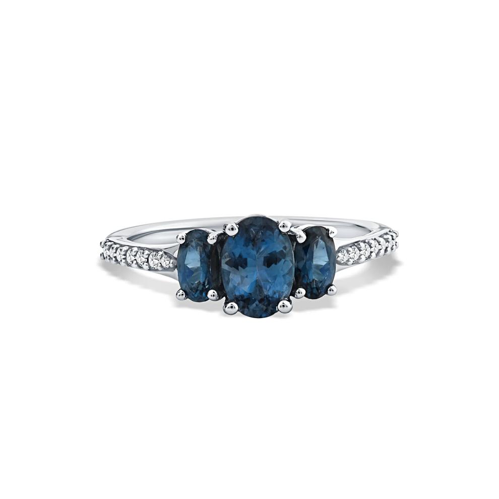 London Blue Topaz Three-Stone &amp; Diamond Engagement Ring in 10K White Gold (1/10 ct. tw.) – Image 1 of 4